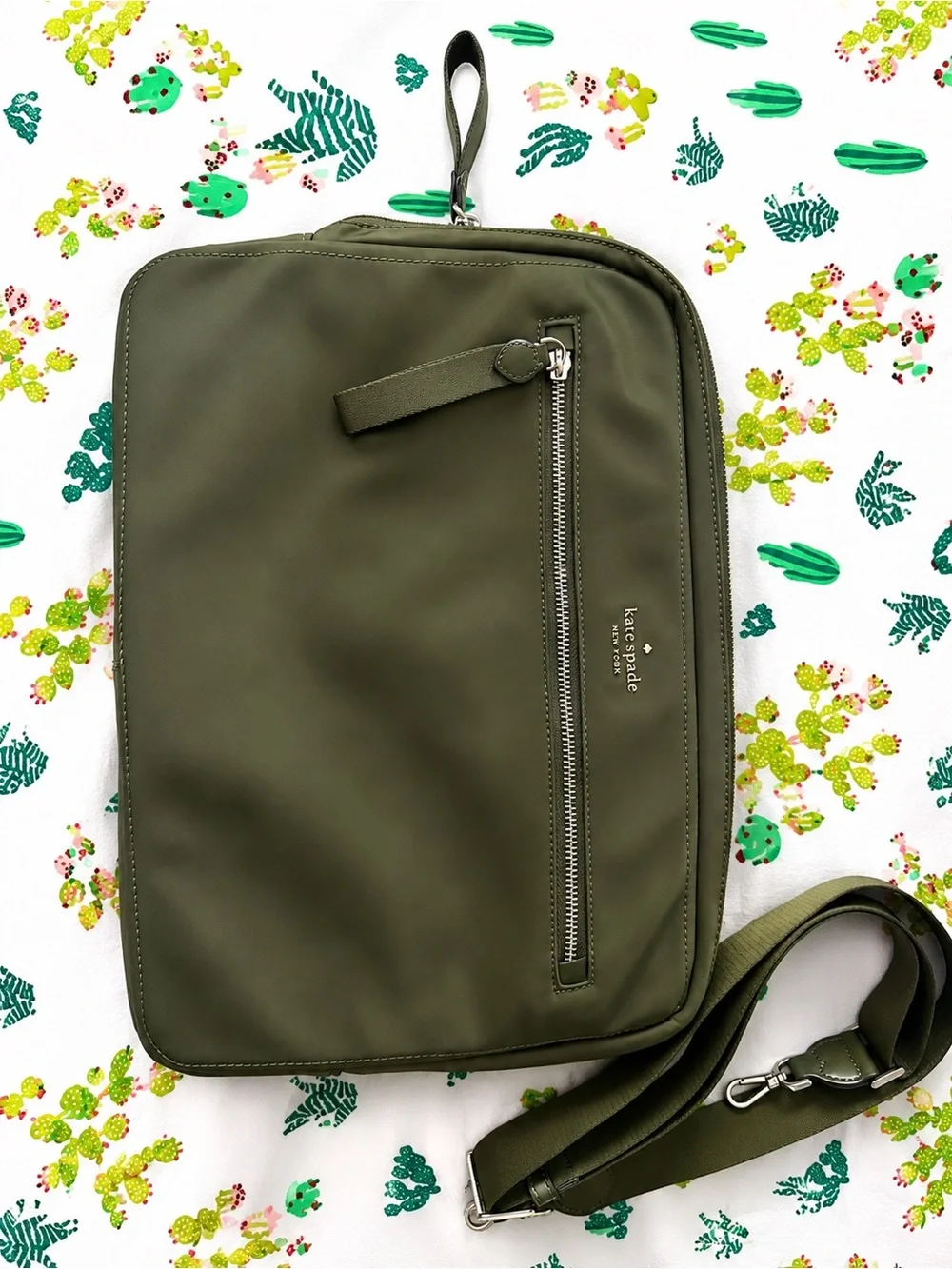 Kate Spade New York Olive Green Nylon Laptop Messenger Crossbody Bag